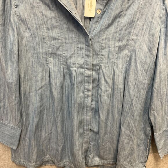 Soft Surroundings Top Sz XL 18 Blue Chambray Tunic Button Revellet Lagenlook NEW - Picture 11 of 16